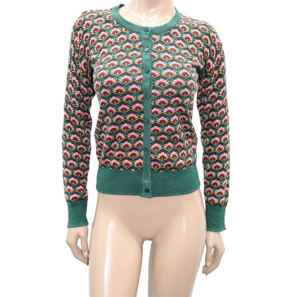 King Louie Organic cotton Graphic cardigan roundneck muffin sycamore green S - Picture 2 of 6